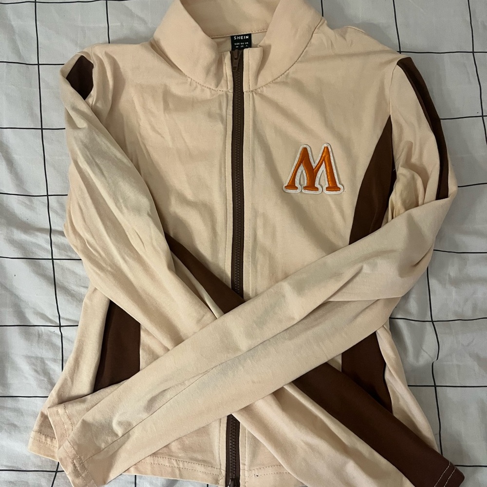 SHEIN Beige and Brown Varsity Jacket